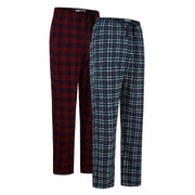 GLOBAL Mens Cotton Flannel Pajama Bottoms - Plaid Pajama Pants for Men with Pockets - Lounge & Sleep PJ Bottoms,2-Pack