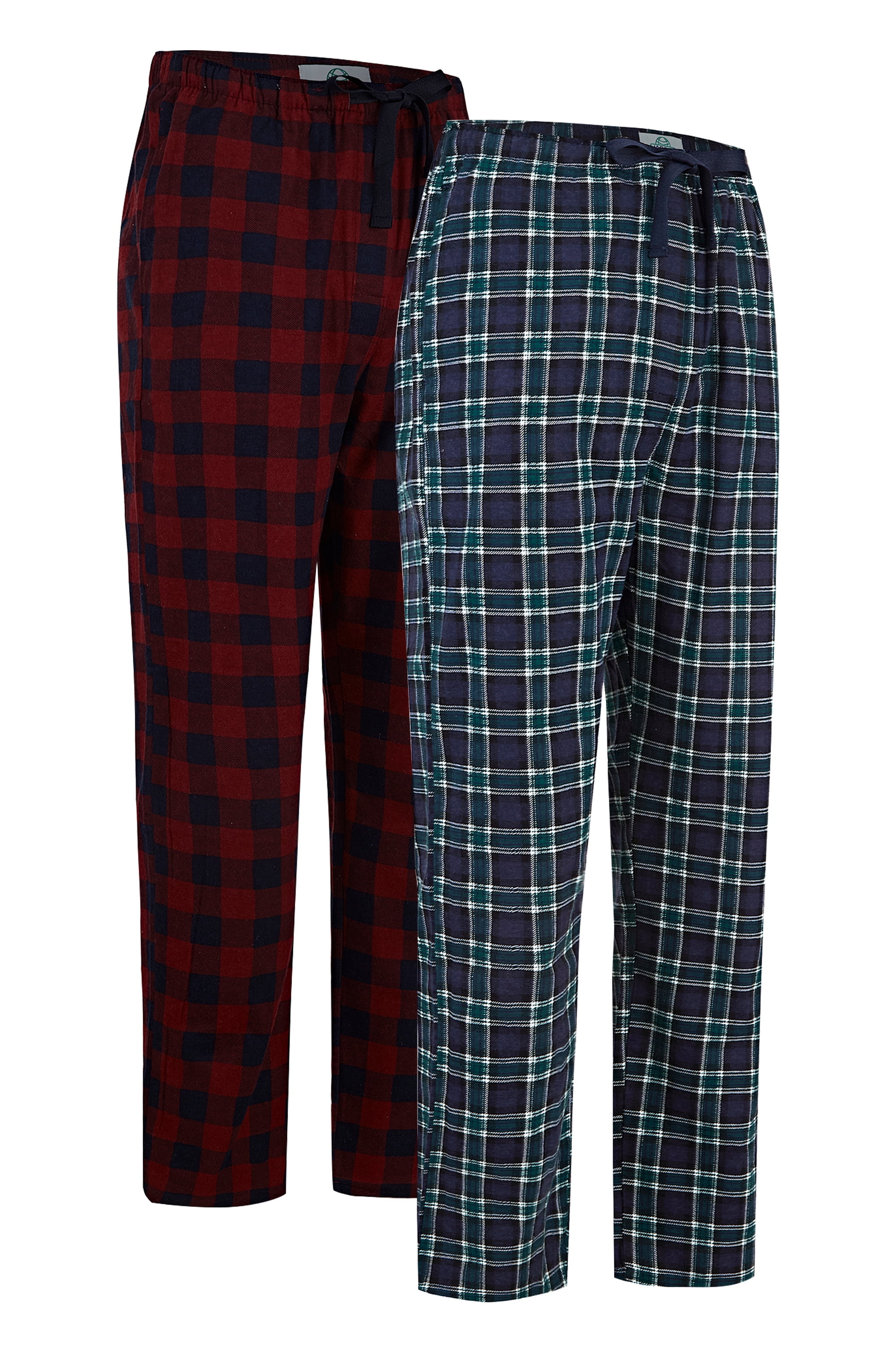 Men's Cotton Flannel Pajama Bottoms - Plaid Pajama Pants for Men with Pockets - Lounge & Sleep PJ Bottoms,2-Pack