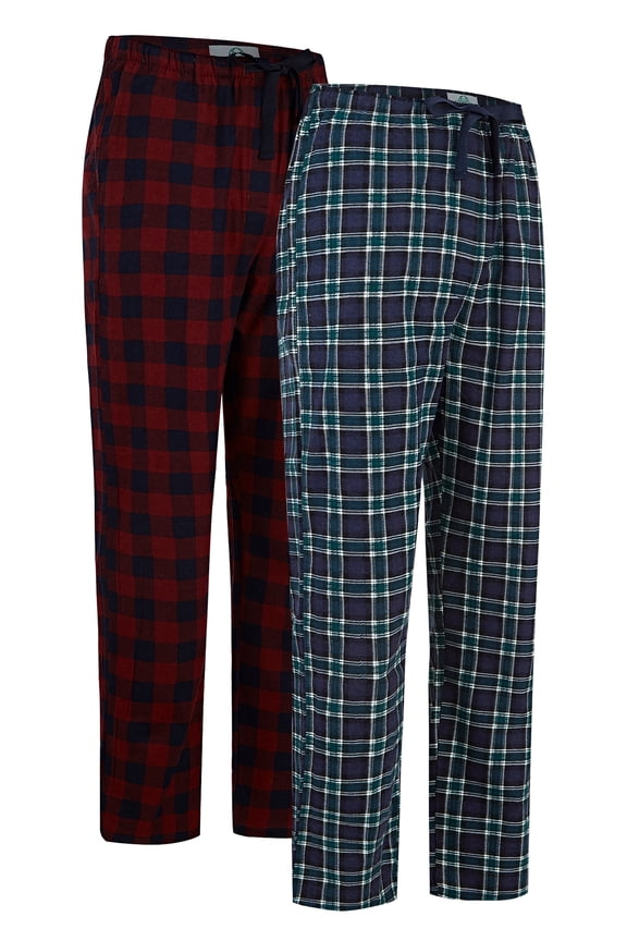 Men's Cotton Flannel Pajama Bottoms - Plaid Pajama Pants for Men with Pockets - Lounge & Sleep PJ Bottoms,2-Pack