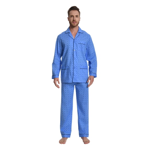 GLOBAL Men's 100% Cotton Long Sleeve Pajama Set, Breathable Lightweight Button Down Nightwear with Pants, S-3XL