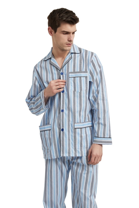 Men's Cotton Notch Collar Pajama Set with Pockets, 2-Piece, Sizes S to 3XL