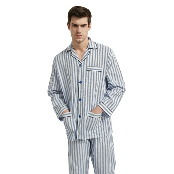 GLOBAL Men's Cotton Notch Collar Pajama Set with Pockets, 2-Piece, Sizes S to 3XL