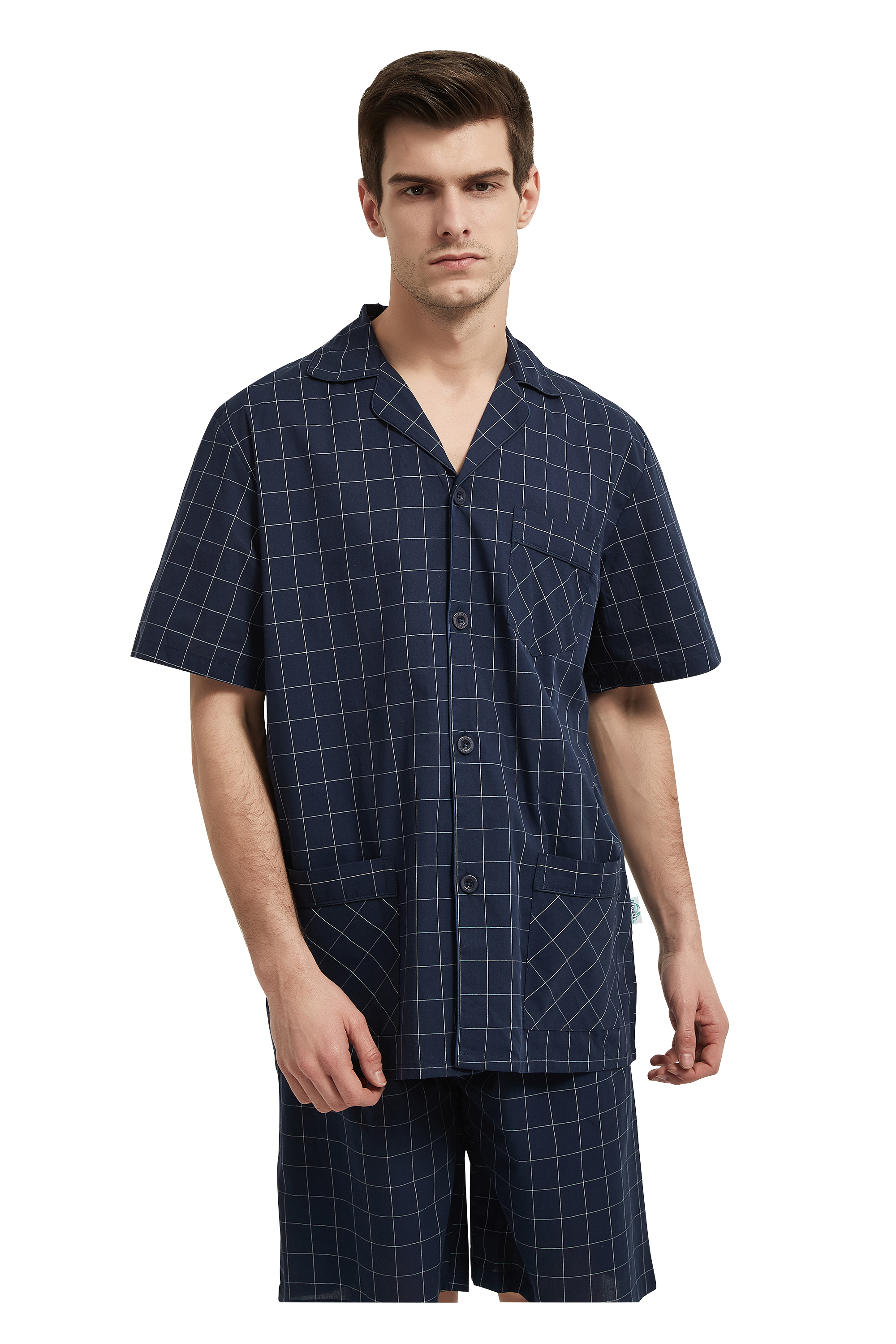 GLOBAL Menâs Cotton Short Sleeve and Shorts Yarn Pajama Set with Pockets, 2-Piece, Sizes S to 3XL