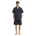 thumbnail image 1 of GLOBAL Men’s Cotton Short Sleeve and Shorts Yarn Pajama Set, Summer Soft Classic Plaid Loungewear with Pockets, Sizes S, 1 of 6