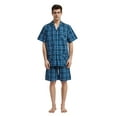 thumbnail image 1 of GLOBAL Men’s Cotton Short Sleeve and Shorts Yarn Pajama Set, Summer Soft Classic Plaid Loungewear with Pockets, Sizes M, 1 of 6