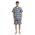 thumbnail image 1 of GLOBAL Men’s Cotton Short Sleeve and Shorts Yarn Pajama Set, Summer Soft Classic Plaid Loungewear with Pockets, Sizes L, 1 of 6