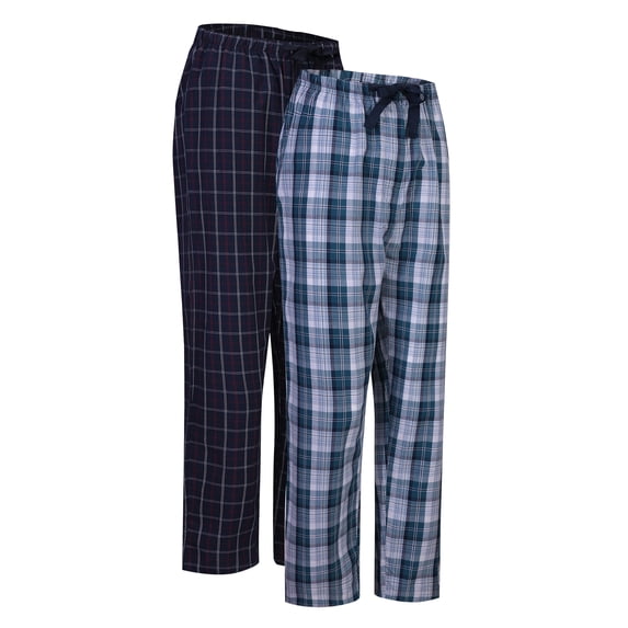 GLOBAL Men's Cotton Yarn Pajama Pants 2‑Pack, Lightweight Breathable Plaid Sleep Pants, Drawstring Waist Loungewear Bottoms, S‑3XL