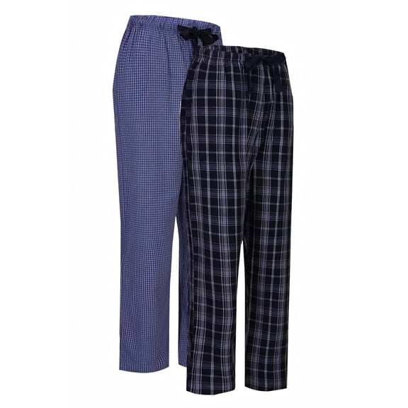 GLOBAL Men's Cotton Yarn Pajamas Pants- Plaid Pajama Pants for Men with Pockets-Lounge & Sleep PJ Bottoms, 2-Pack