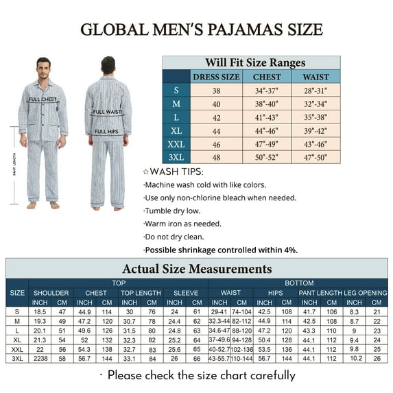 GLOBAL Men's Flannel Pajama Sets Knit Top Flannel Pants Sleepwear Long-Sleeve Top & Bottom, Size S-3XL