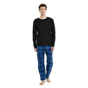 GLOBAL Men's Flannel Pajama Sets Knit Top Flannel Pants Sleepwear Long-Sleeve Top & Bottom, Size S-3XL