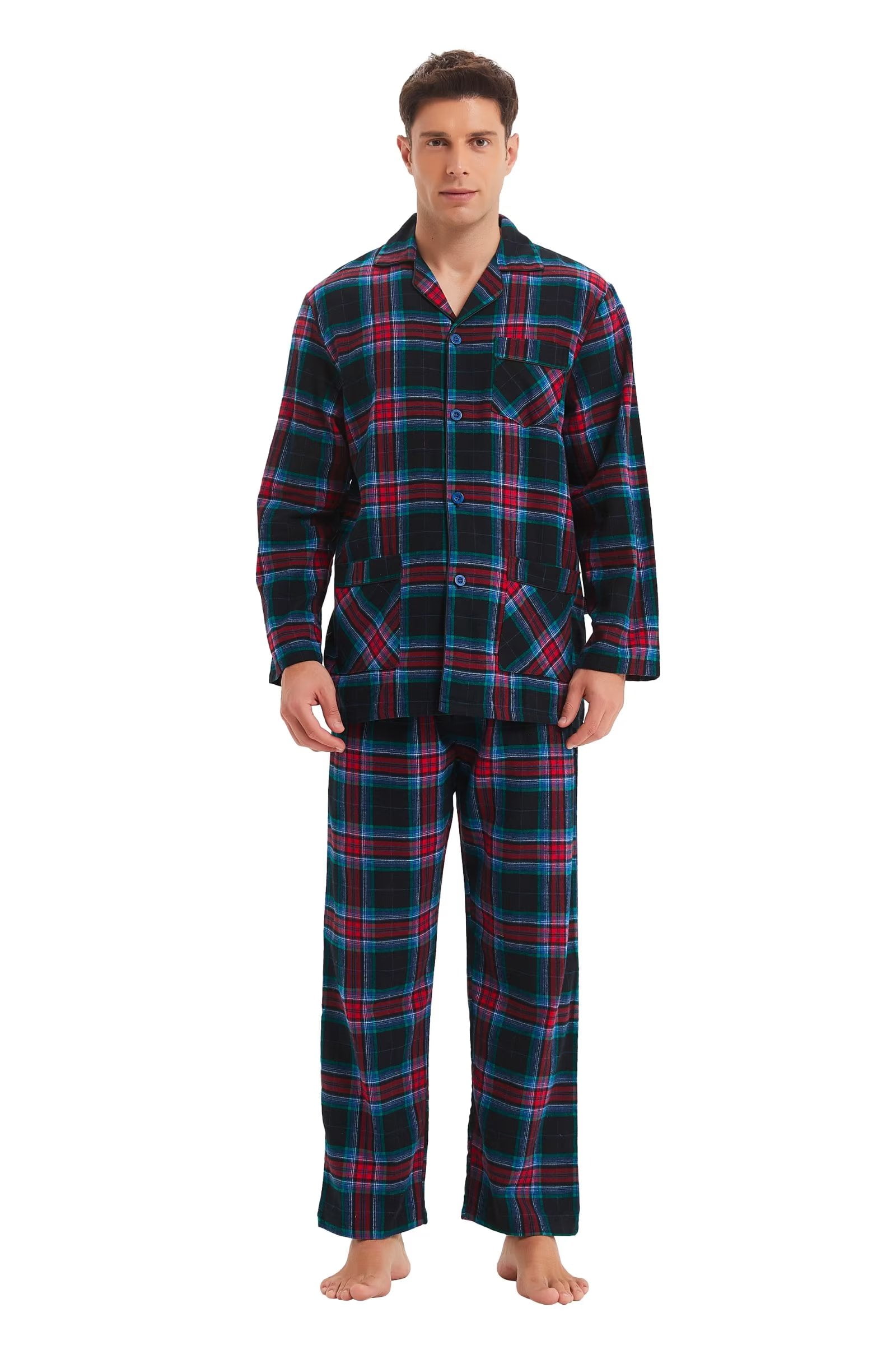 GLOBAL Men's Flannel Yarn Pajama Sets 100 Cotton Sleepwear, Size S3XL