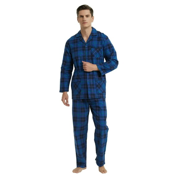 GLOBAL Men's Long Sleeve Flannel Pajamas Sets 100% Cotton Sleepwear Top and Bottom, Size S-3XL