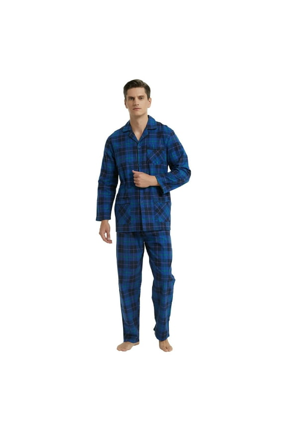 Men's Long Sleeve Flannel Pajamas Sets 100% Cotton Sleepwear Top and Bottom, Size S-3XL