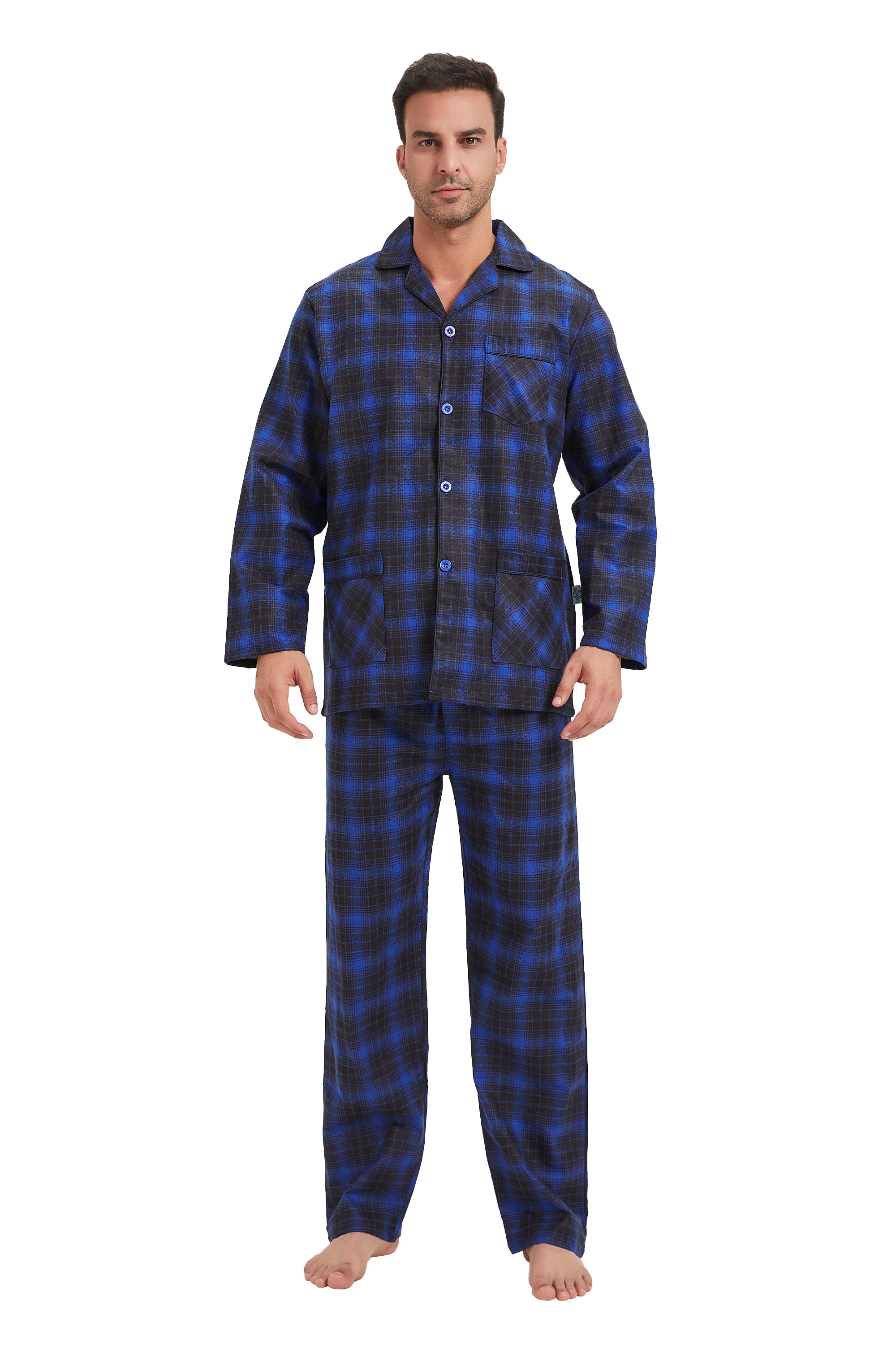 Men's Long Sleeve Flannel Pajamas Sets 100% Cotton Sleepwear Top and Bottom, Size S-3XL