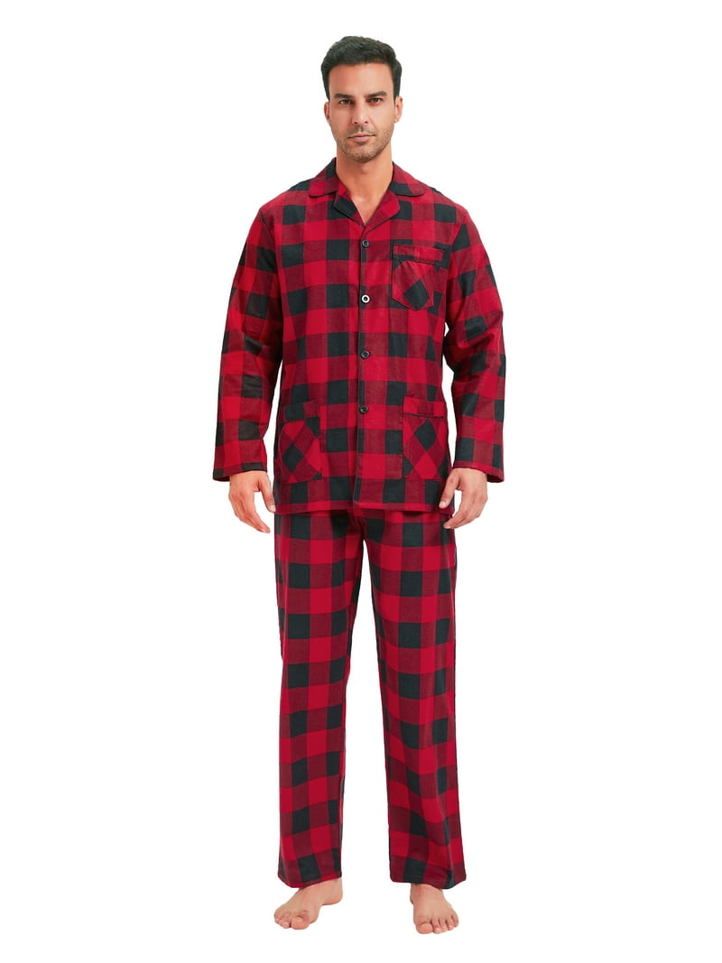 GLOBAL Men's Long Sleeve Flannel Pajamas Sets 100% Cotton