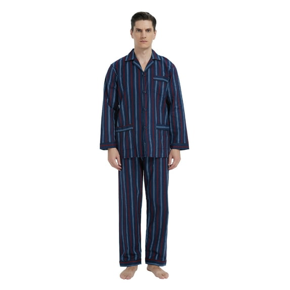 GLOBAL Men's Long Sleeve Flannel Pajamas Sets 100% Cotton Sleepwear Top and Bottom, Size S-3XL