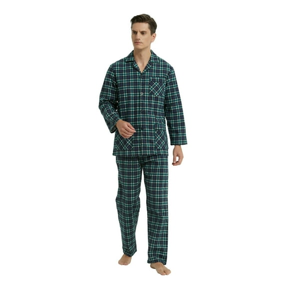 GLOBAL Men's Long Sleeve Flannel Pajamas Sets 100% Cotton Sleepwear Top and Bottom, Size S-3XL