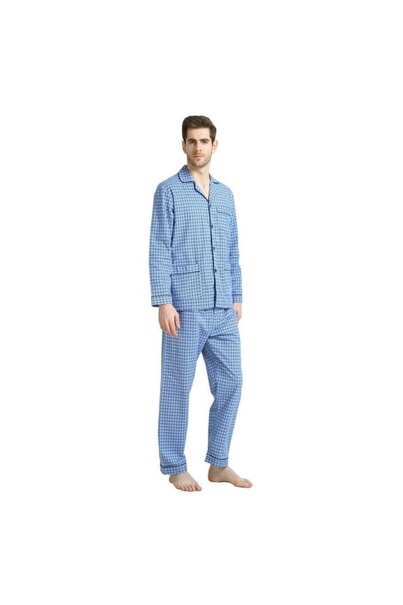 Men's Long Sleeve Flannel Pajamas Sets 100% Cotton Sleepwear Top and Bottom, Size S-3XL