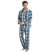 GLOBAL Men's Long Sleeve Flannel Pajamas Sets 100% Cotton Sleepwear Top and Bottom, Size S-XXL