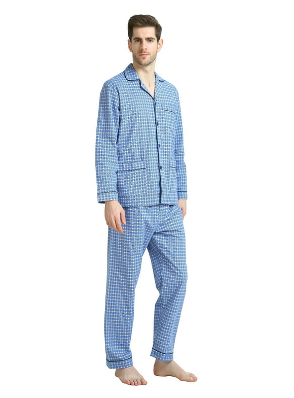 GLOBAL Men's Long Sleeve Flannel Pajamas Sets 100% Cotton Sleepwear Top and Bottom, Size S-XXL
