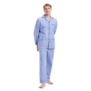 GLOBAL Men's Pajamas Sets 100% Cotton Flannel Sleepwear Long-Sleeve Top & Bottom Loungewear Sky Blue Lattice XL