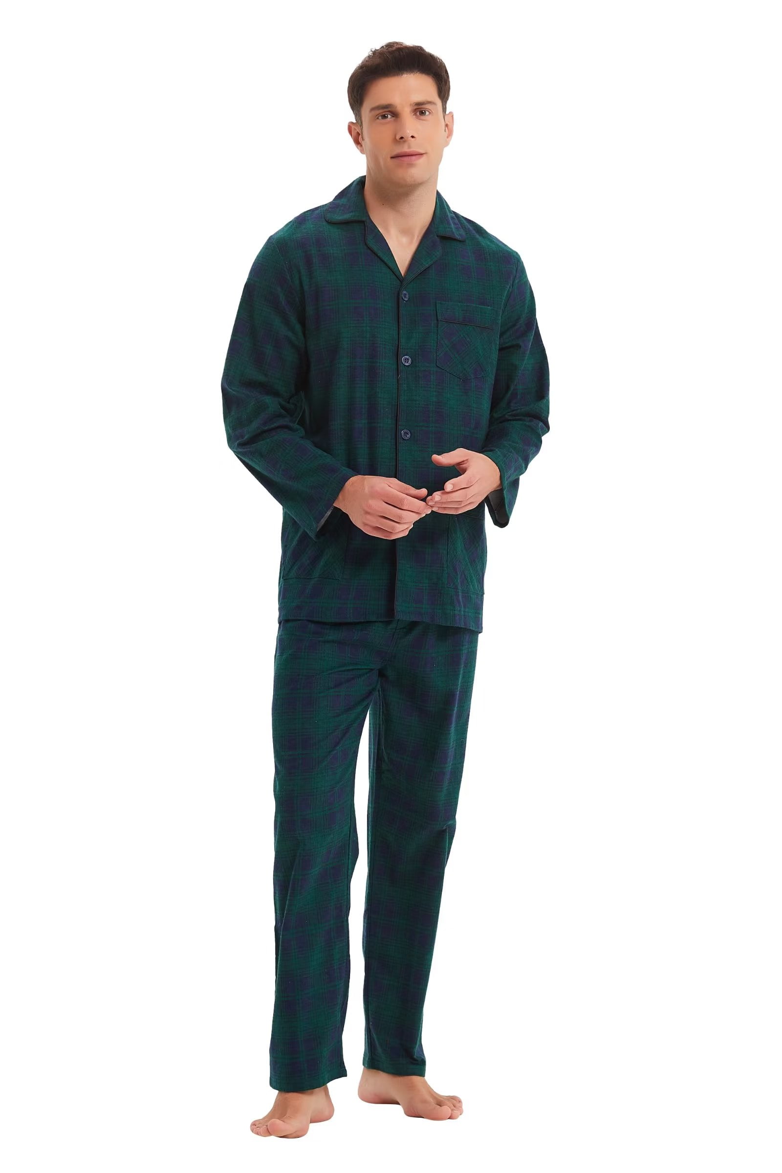 GLOBAL Men's Pajamas Sets 100% Cotton Flannel Sleepwear Long