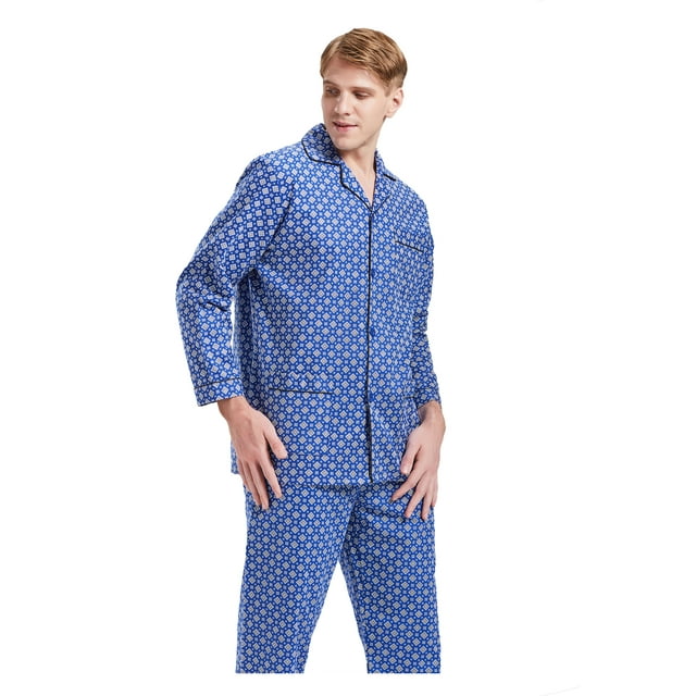 GLOBAL Men's Pajamas Sets 100% Cotton Flannel Sleepwear Long-Sleeve Top ...