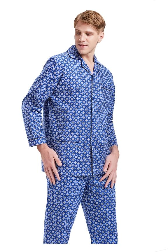Men's Pajamas Sets 100% Cotton Flannel Sleepwear Long-Sleeve Top & Bottom