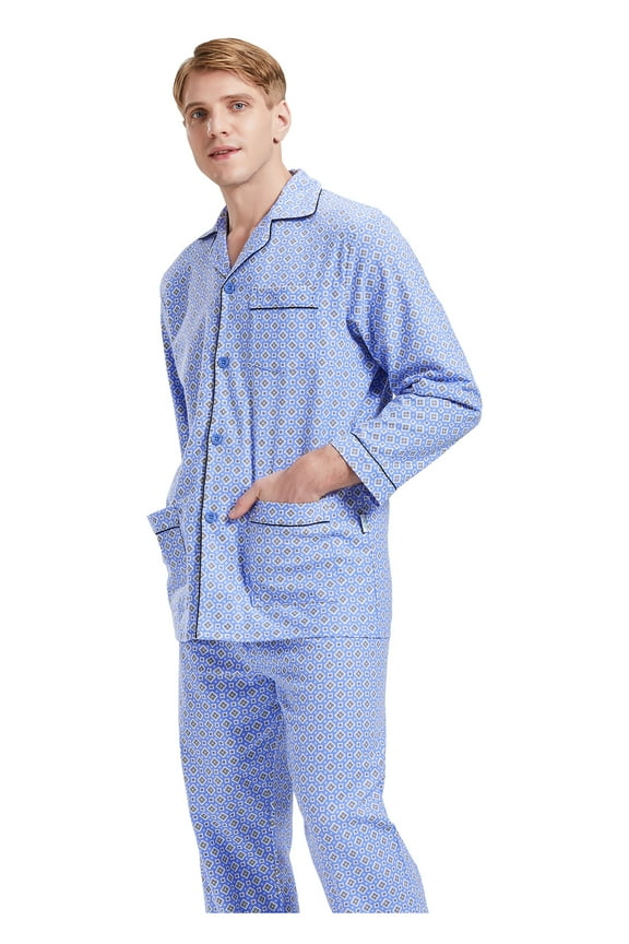 Men's Pajamas Sets 100% Cotton Flannel Sleepwear Long-Sleeve Top & Bottom
