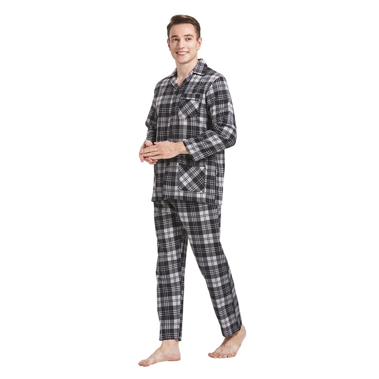 GLOBAL Men s Pajamas Sets 100 Cotton Flannel Sleepwear Long Sleeve Top Bottom Walmart