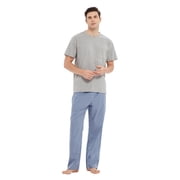 GLOBAL Mens Short Sleeve Pajama Sets Knit Soft Top & Woven Pajama Pants Sleepwear Elastic Waistband PJs S-XXL