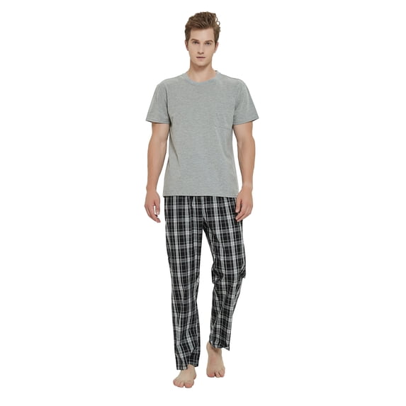 GLOBAL Men's Short Sleeve Crew Knitted Top & Lightweight Yarn Shorts Pajama Sets, Sizes S-XXL