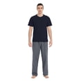 thumbnail image 1 of GLOBAL Men's Short Sleeve Pajama Sets Knit Soft Top & Woven Pajama Pants Sleepwear Elastic Waistband PJs S-XXL, 1 of 6