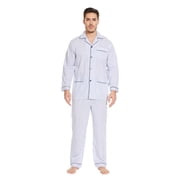 GLOBAL Mens 100% Cotton Long Sleeve Pajama Set, Breathable Lightweight Button Down Nightwear with Pants, S-3XL