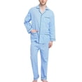 thumbnail image 1 of GLOBAL Mens 100% Cotton Long Sleeve Pajama Set, Breathable Lightweight Button Down Nightwear with Pants, S-3XL, 1 of 4