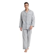 GLOBAL Mens 100% Cotton Long Sleeve Pajama Set, Breathable Lightweight Button Down Nightwear with Pants, S-3XL