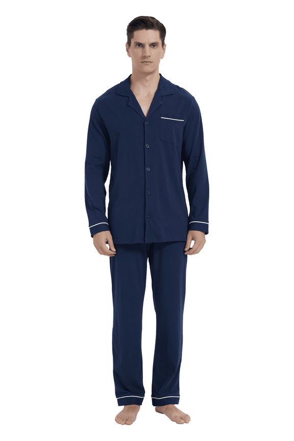 Mens Cotton Knit Sleepwear Matching Pajamas Set for Couple Loungewear,Sizes S to XXL