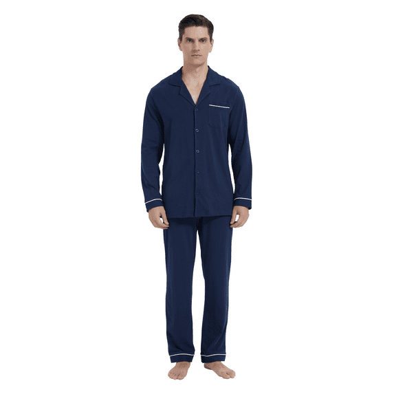 GLOBAL Mens Cotton Knit Sleepwear Matching Pajamas Set for Couple Loungewear,Sizes S to XXL