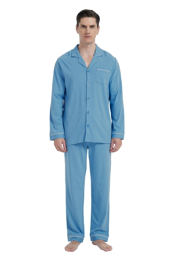 Mens Cotton Knit Sleepwear Matching Pajamas Set for Couple Loungewear,Sizes S to XXL
