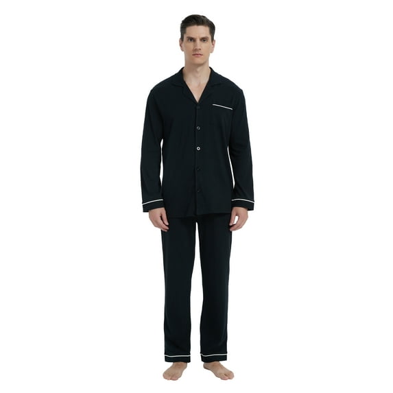 GLOBAL Mens Cotton Knit Sleepwear Matching Pajamas Set for Couple Loungewear,Sizes S to XXL
