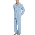 thumbnail image 1 of GLOBAL Mens Cotton Pajama Sets Long Sleeve Button Down Sleepwear Comfy Loungewear Soft Pjs Set Black Blue Stripes XL, 1 of 5
