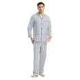 thumbnail image 1 of GLOBAL Mens Cotton Pajama Sets Long Sleeve Button Down Sleepwear Comfy Loungewear Soft Pjs Set Blue Gray Stripes XL, 1 of 7