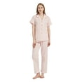 thumbnail image 1 of GLOBAL Women 100% Cotton Button Down Short Sleeve Top & Long Pants Summer Pajama Set with Pockets, 2-Piece, Sizes S to 3XL, 1 of 6