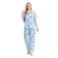 thumbnail image 1 of GLOBAL Women 100% Cotton Button Down Short Sleeve Top & Long Pants Summer Pajama Set with Pockets, 2-Piece, Sizes S to 3XL, 1 of 6