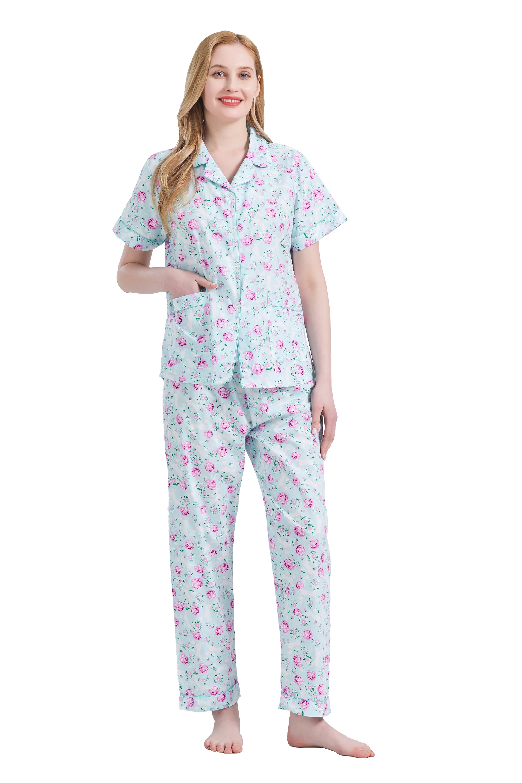 Women's Supima® Cotton Long Sleeve Top and Bottom Pajama Set in White