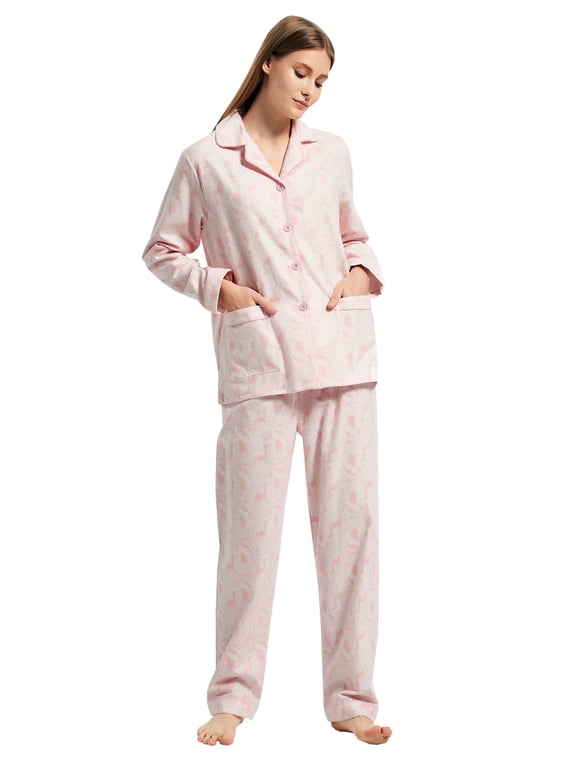 Women 100% Cotton Pajama Set Long Sleeve Pjs Button Down Comfy Nightwear