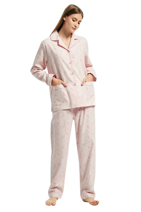 Women 100% Cotton Pajama Set Long Sleeve Pjs Button Down Comfy Nightwear