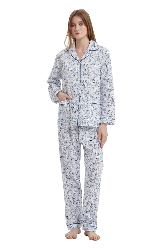 Women 100% Cotton Pajama Set Long Sleeve Pjs Button Down Comfy Nightwear