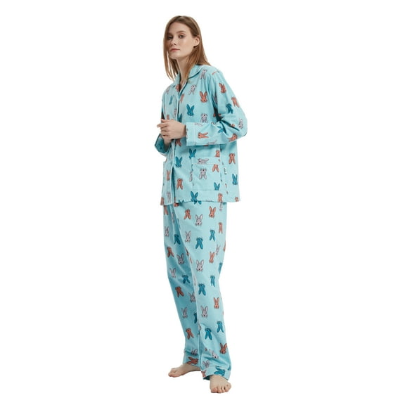 GLOBAL Women 100% Cotton Pajama Set Long Sleeve Pjs Button Down Comfy Nightwear