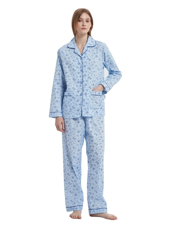 Women 100% Cotton Pajama Set Long Sleeve Pjs Button Down Comfy Nightwear